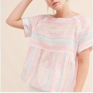 ANTHROPOLOGIE Letty Embroidered Neon Babydoll Top